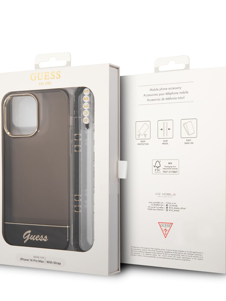 Guess iPhone 14 Pro Max Case - Pc/Tpu Iml Case Double Layer Electroplated Camera Outline Translucent With Strap - Image 2 of 9
