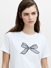 French Connection White Mesh Bow Cotton T-Shirt - Image 2 of 4