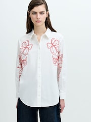 French Connection White Alexis Cotton Embroidered Line Drawing Shirt - Image 1 of 6