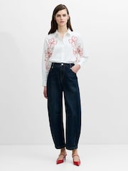 French Connection White Alexis Cotton Embroidered Line Drawing Shirt - Image 4 of 6