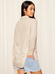 Friends Like These Neutral Long Sleeve Button Through Shirt with Linen - Image 4 of 4