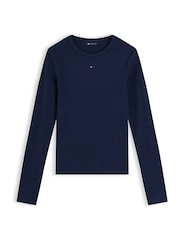 Niebieski - Dopasowana koszulka Tommy Jeans z prążkowaniem i długim rękawem - Obraz 5 z 5