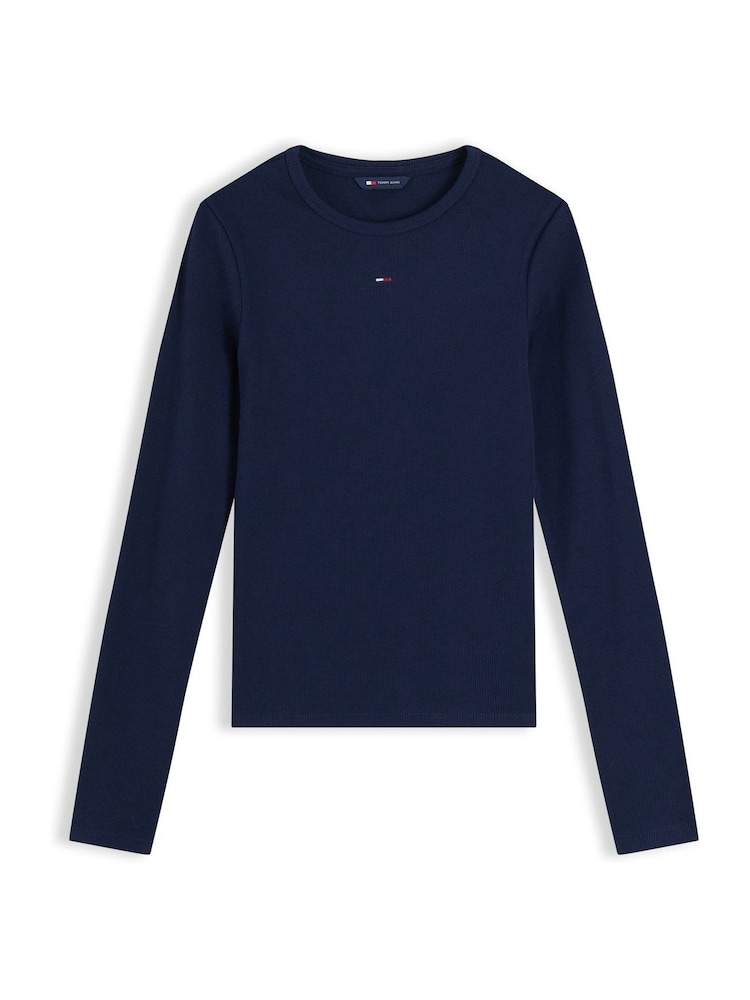Niebieski - Dopasowana koszulka Tommy Jeans z prążkowaniem i długim rękawem - Obraz 5 z 5 Niebieski - Dopasowana koszulka Tommy Jeans z prążkowaniem i długim rękawem - Obraz 5 z 5
