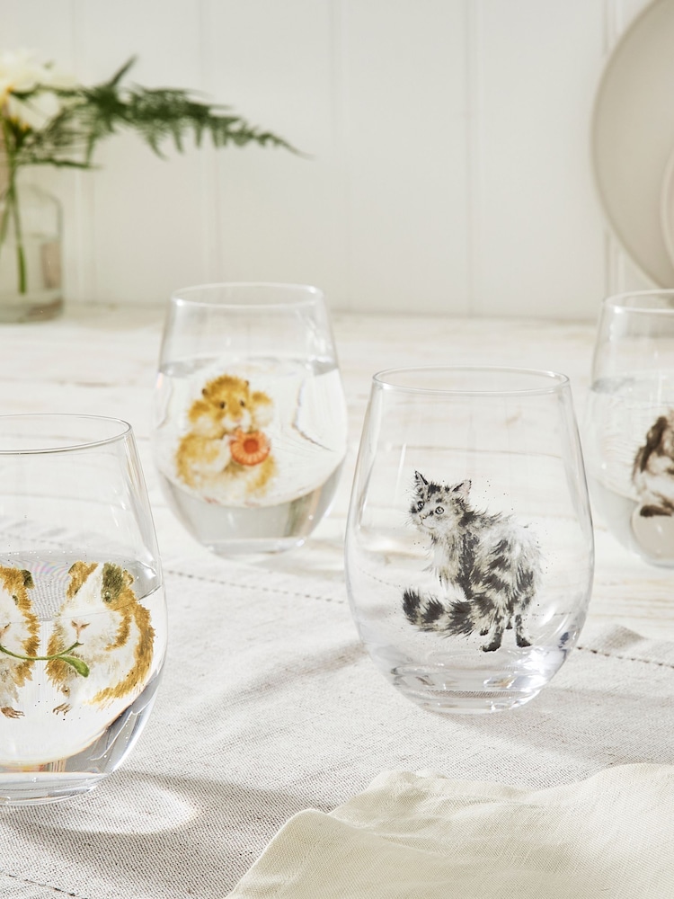 Set of 4 White Royal Worcester Wrendale Tumbler Glasses - Image 1 of 2
