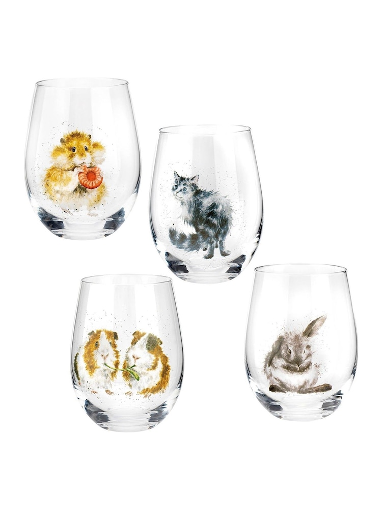 Set of 4 White Royal Worcester Wrendale Tumbler Glasses - Image 2 of 2