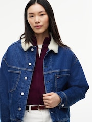 Tommy Jeans Blue Teddy Collar Slim Denim Trucker Jacket - Image 2 of 5