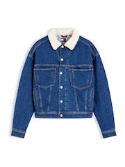 Tommy Jeans Blue Teddy Collar Slim Denim Trucker Jacket - Image 5 of 5