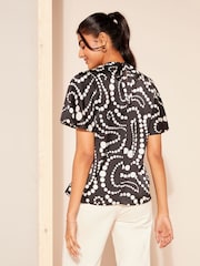 Friends Like These Black Spot Printed Flutter Sleeve Keyhole Blouse - Image 4 of 4