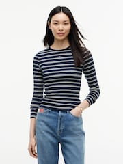Ciemnoniebieski - Dopasowana koszulka Tommy Jeans z prążkowaniem i długim rękawem - Obraz 1 z 5