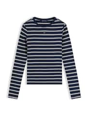 Ciemnoniebieski - Dopasowana koszulka Tommy Jeans z prążkowaniem i długim rękawem - Obraz 5 z 5