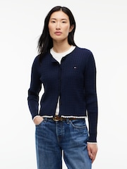Albastru - Tommy Jeans Cable Knit Scalloped Trim Slim Cardigan - Imaginea 1 din 5