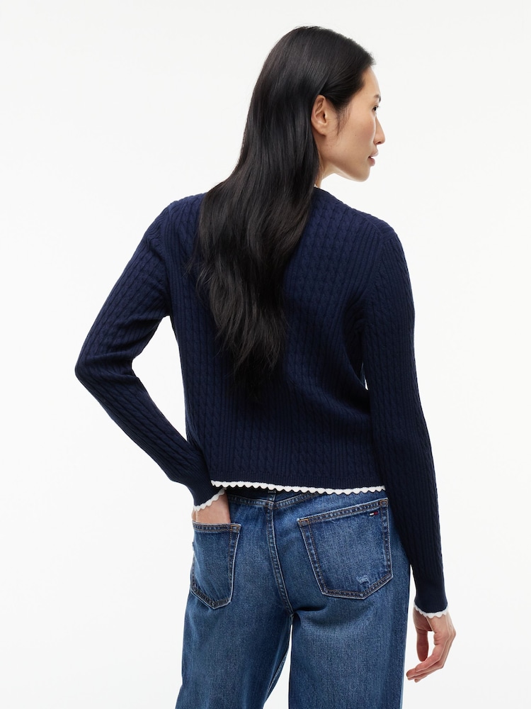 Albastru - Tommy Jeans Cable Knit Scalloped Trim Slim Cardigan - Imaginea 2 din 5