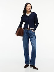 Albastru - Tommy Jeans Cable Knit Scalloped Trim Slim Cardigan - Imaginea 3 din 5