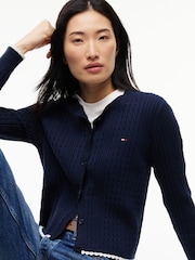 Albastru - Tommy Jeans Cable Knit Scalloped Trim Slim Cardigan - Imaginea 4 din 5