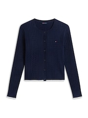 Albastru - Tommy Jeans Cable Knit Scalloped Trim Slim Cardigan - Imaginea 5 din 5