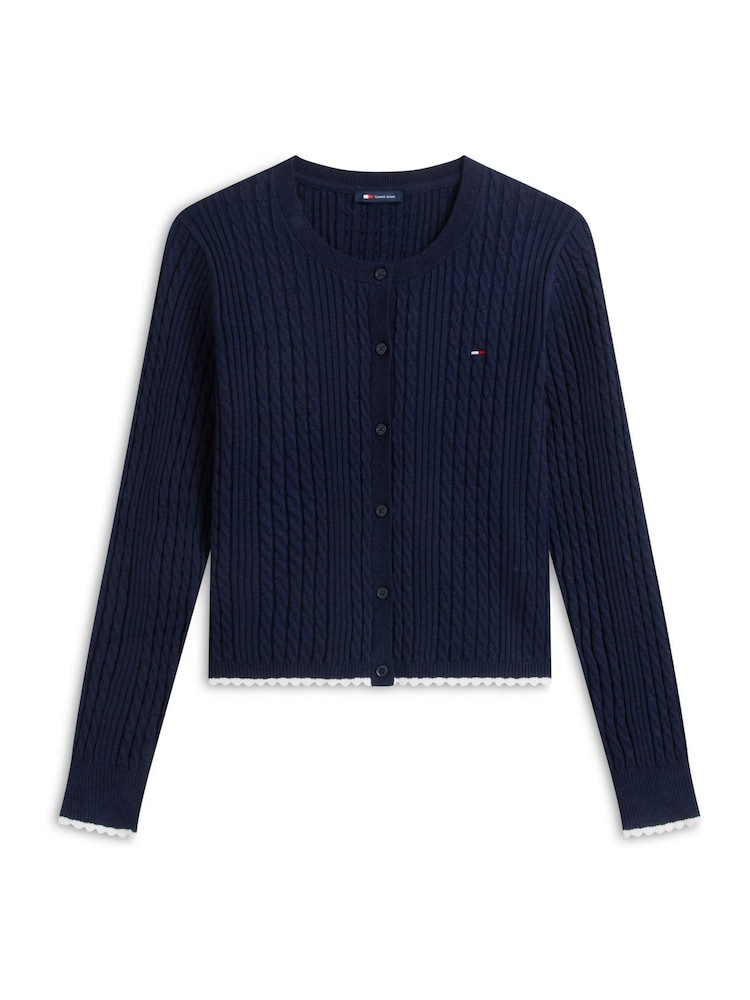 Albastru - Tommy Jeans Cable Knit Scalloped Trim Slim Cardigan - Imaginea 5 din 5
