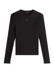 Czarny - Dopasowana koszulka Tommy Jeans z prążkowaniem i długim rękawem - Obraz 5 z 5