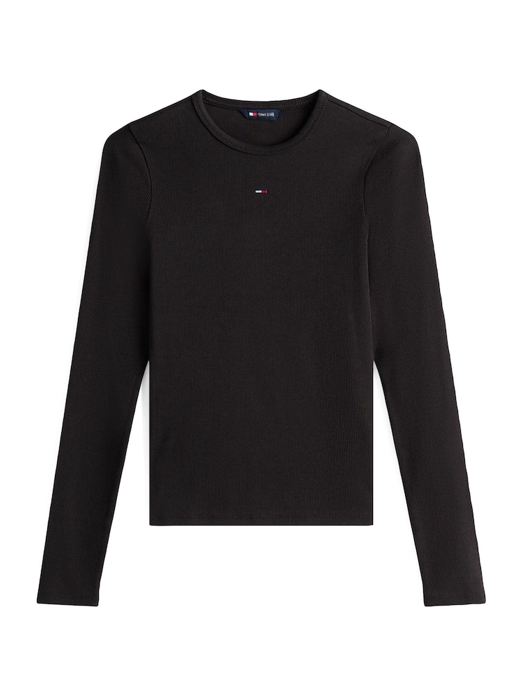 Czarny - Dopasowana koszulka Tommy Jeans z prążkowaniem i długim rękawem - Obraz 5 z 5 Czarny - Dopasowana koszulka Tommy Jeans z prążkowaniem i długim rękawem - Obraz 5 z 5