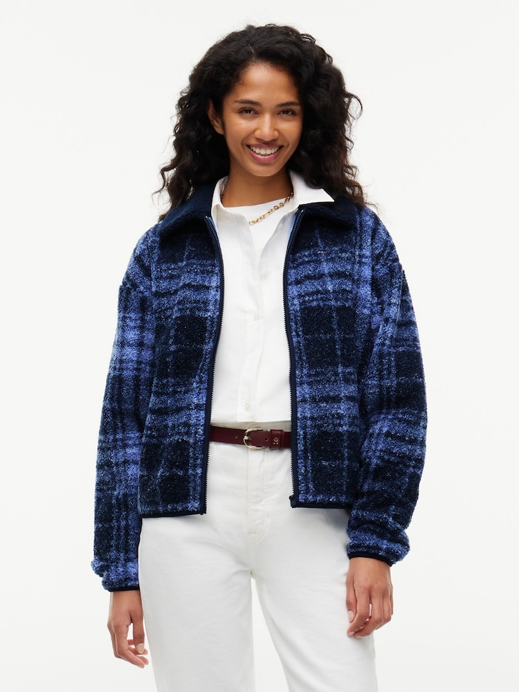 Albastru - Hanorac cu fermoar întreg și croi pătrat din fleece teddy Tommy Jeans - Imaginea 1 din 5 Albastru - Hanorac cu fermoar întreg și croi pătrat din fleece teddy Tommy Jeans - Imaginea 1 din 5