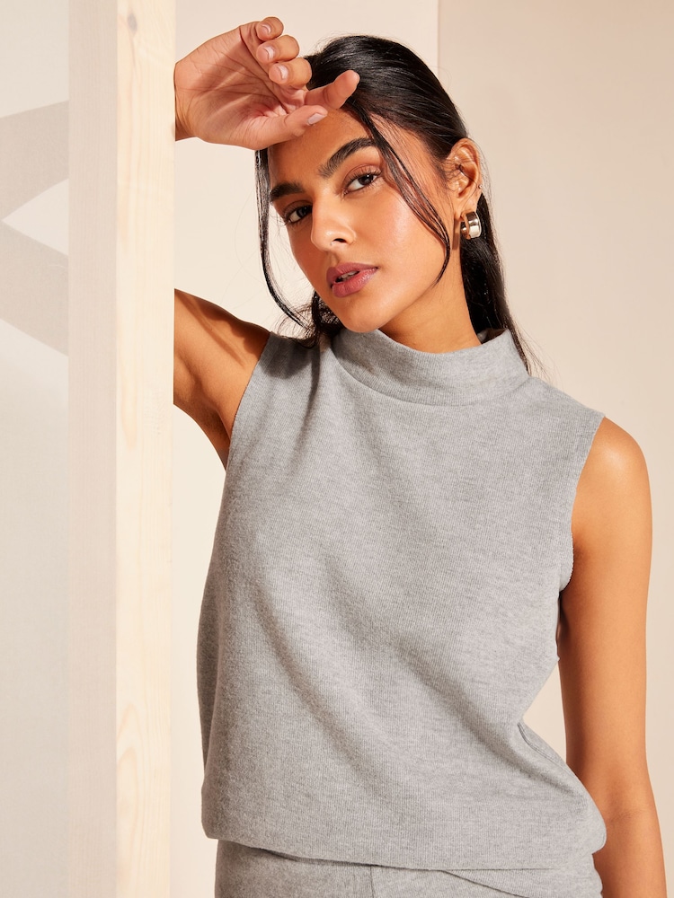 Friends Like These Grey Cosy Roll Neck Sleeveless Tank Top - Image 2 of 4 Friends Like These Grey Cosy Roll Neck Sleeveless Tank Top - Image 2 of 4