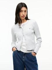 Gri - Tommy Jeans Cable Knit Scalloped Trim Slim Cardigan - Imaginea 1 din 5