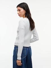 Gri - Tommy Jeans Cable Knit Scalloped Trim Slim Cardigan - Imaginea 2 din 5