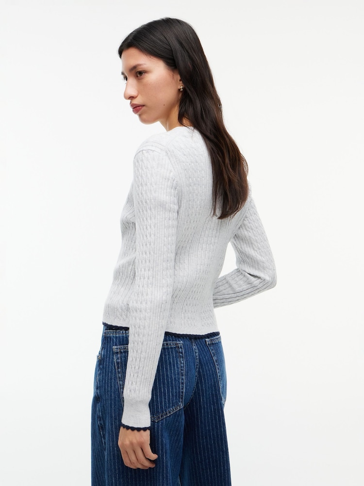 Gri - Tommy Jeans Cable Knit Scalloped Trim Slim Cardigan - Imaginea 2 din 5