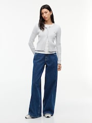 Gri - Tommy Jeans Cable Knit Scalloped Trim Slim Cardigan - Imaginea 3 din 5