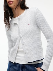 Gri - Tommy Jeans Cable Knit Scalloped Trim Slim Cardigan - Imaginea 4 din 5