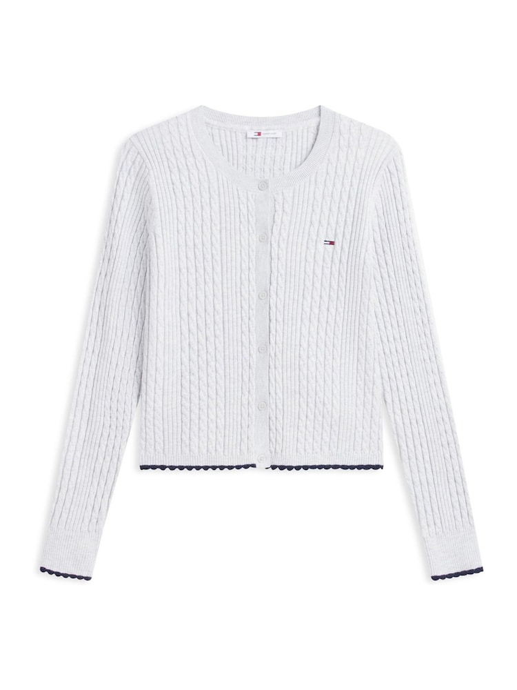 Gri - Tommy Jeans Cable Knit Scalloped Trim Slim Cardigan - Imaginea 5 din 5