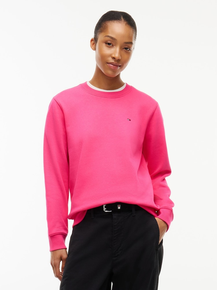 Tommy Hilfiger Light Pink Brushed Fleece Crew Neck Sweatshirt - Image 1 of 5 Tommy Hilfiger Light Pink Brushed Fleece Crew Neck Sweatshirt - Image 1 of 5
