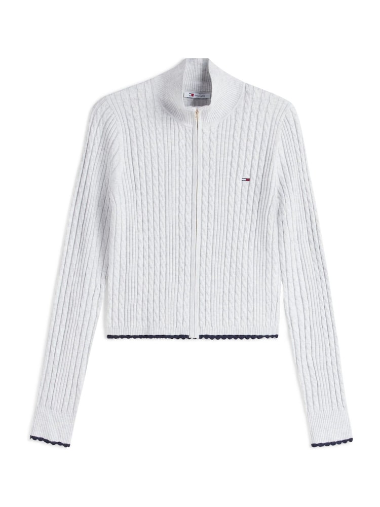 Tommy Jeans Grey Micro Cable Knit Slim Zip-Thru Jumper - Image 4 of 4