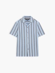 Camisa de manga corta con botones, cuello abierto, diseño texturizado y a rayas en mezcla de algodón de French Connection - Imagen 3 de 5