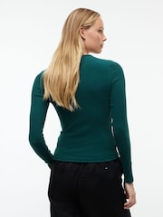 Tommy Jeans Green Slim Ribbed Long Sleeve T-Shirt - Image 2 of 5