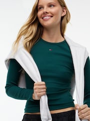 Tommy Jeans Green Slim Ribbed Long Sleeve T-Shirt - Image 4 of 5