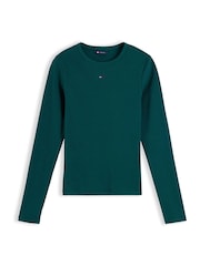 Tommy Jeans Green Slim Ribbed Long Sleeve T-Shirt - Image 5 of 5