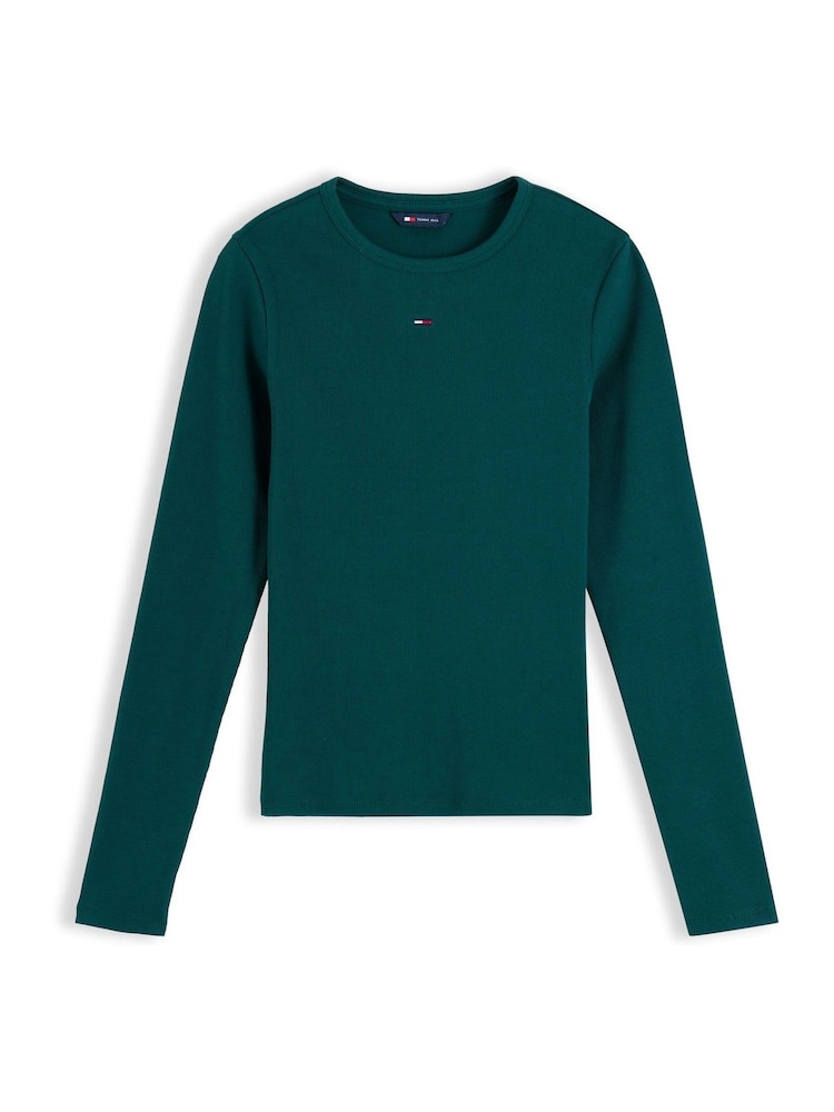 Tommy Jeans Green Slim Ribbed Long Sleeve T-Shirt - Image 5 of 5 Tommy Jeans Green Slim Ribbed Long Sleeve T-Shirt - Image 5 of 5