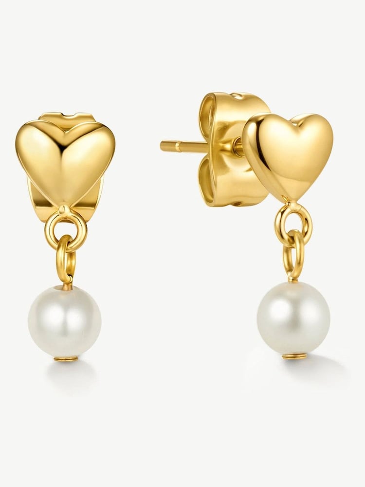 D.Louise Gold Tone Waterproof Mini Heart Pearl Drop Earrings - Image 2 of 3 D.Louise Gold Tone Waterproof Mini Heart Pearl Drop Earrings - Image 2 of 3
