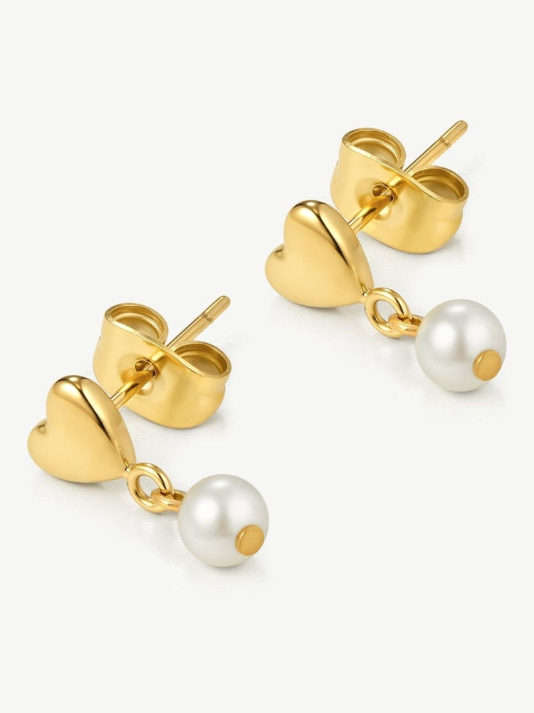 D.Louise Gold Tone Waterproof Mini Heart Pearl Drop Earrings - Image 3 of 3 D.Louise Gold Tone Waterproof Mini Heart Pearl Drop Earrings - Image 3 of 3