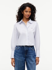 Tommy Jeans Blue Relaxed Fit Ruffle Poplin Shirt - Image 1 of 5
