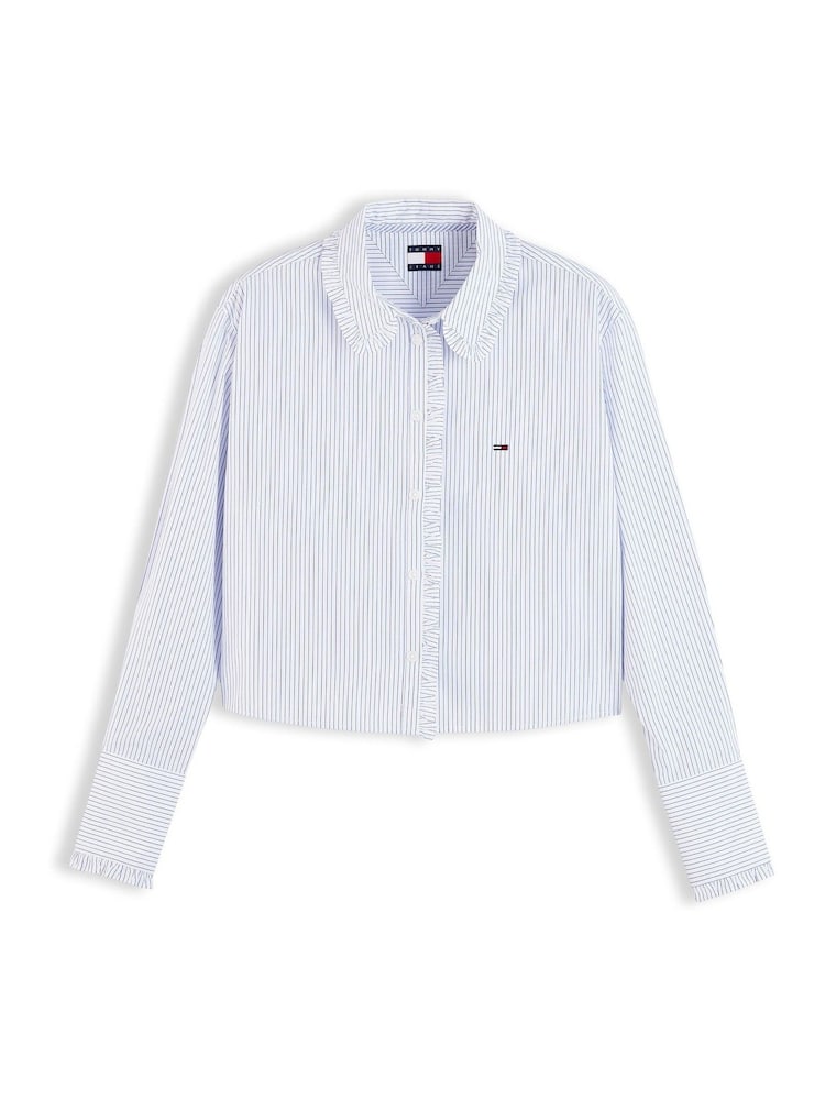 Tommy Jeans Blue Relaxed Fit Ruffle Poplin Shirt - Image 5 of 5 Tommy Jeans Blue Relaxed Fit Ruffle Poplin Shirt - Image 5 of 5