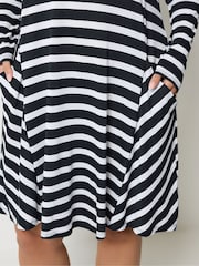 Yours Curve Black/White Stripe Drape Pocket Dress - Image 4 of 5