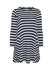Yours Curve Black/White Stripe Drape Pocket Dress - Image 5 of 5