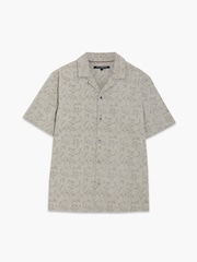 French Connection Green Cotton Stretch Leaf Print Button Revere Collar Short Sleeve Shirt - Image 3 of 6