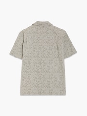 French Connection Green Cotton Stretch Leaf Print Button Revere Collar Short Sleeve Shirt - Image 4 of 6