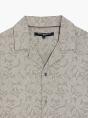 French Connection Green Cotton Stretch Leaf Print Button Revere Collar Short Sleeve Shirt - Image 6 of 6