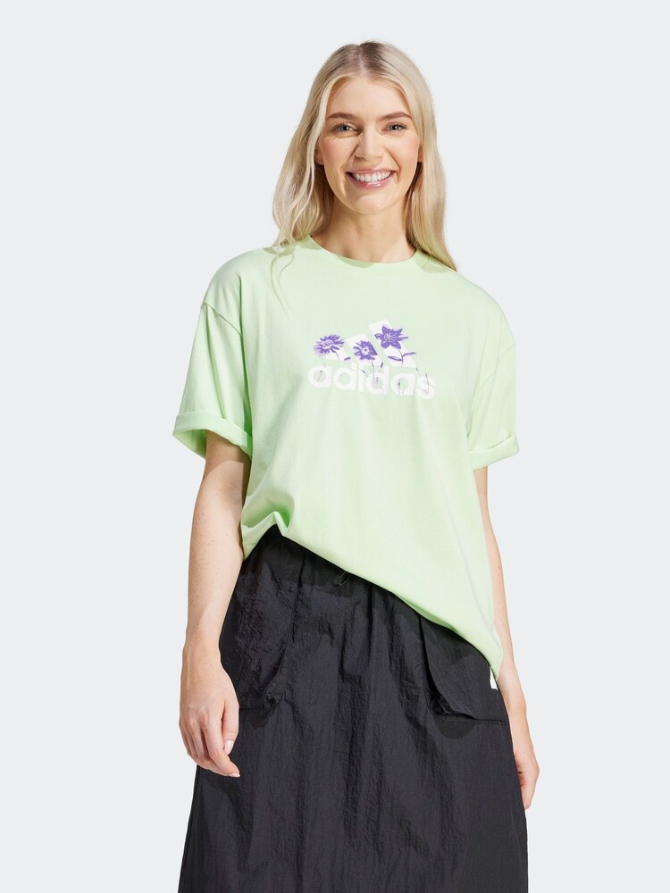 adidas Green Sportswear Flower Pack Badge Of Sport T-Shirt - Image 1 of 7