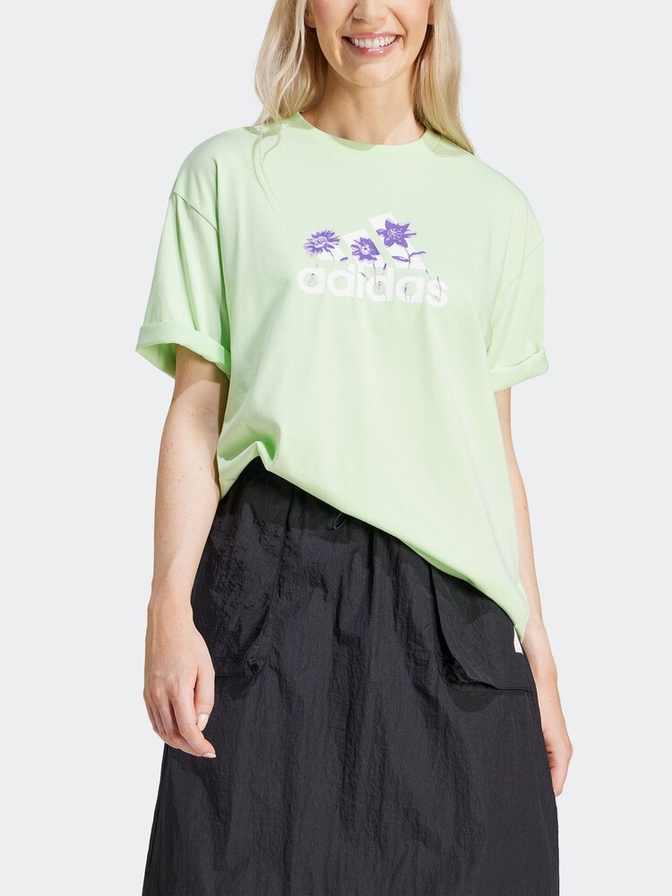 adidas Green Sportswear Flower Pack Badge Of Sport T-Shirt - Image 4 of 7
