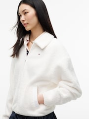 Alb - Hanorac cu fermoar întreg și croi pătrat din fleece teddy Tommy Jeans - Imaginea 3 din 5