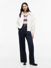 Alb - Hanorac cu fermoar întreg și croi pătrat din fleece teddy Tommy Jeans - Imaginea 4 din 5